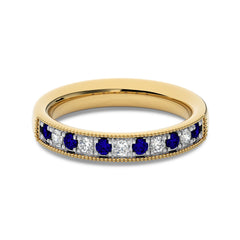 1/2 CT. Vintage Round Natural Diamond and Blue Sapphire Half Eternity Band