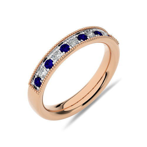 1/2 CT. Vintage Round Natural Diamond and Blue Sapphire Half Eternity Band