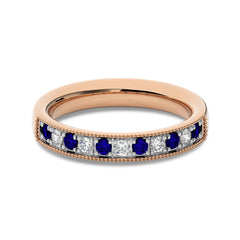 1/2 CT. Vintage Round Natural Diamond and Blue Sapphire Half Eternity Band