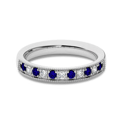 1/2 CT. Vintage Round Natural Diamond and Blue Sapphire Half Eternity Band