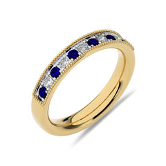 1/2 CT. Vintage Round Natural Diamond and Blue Sapphire Half Eternity Band