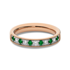 3/8 CT. Vintage Round Natural Diamond and Emerald Half Eternity Band