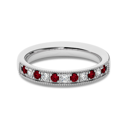 1/2 CT. Vintage Round Natural Diamond and Ruby Half Eternity Band