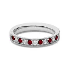 1/2 CT. Vintage Round Natural Diamond and Ruby Half Eternity Band