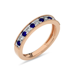 1/2 CT. Vintage Round Natural Diamond and Blue Sapphire Half Eternity Band