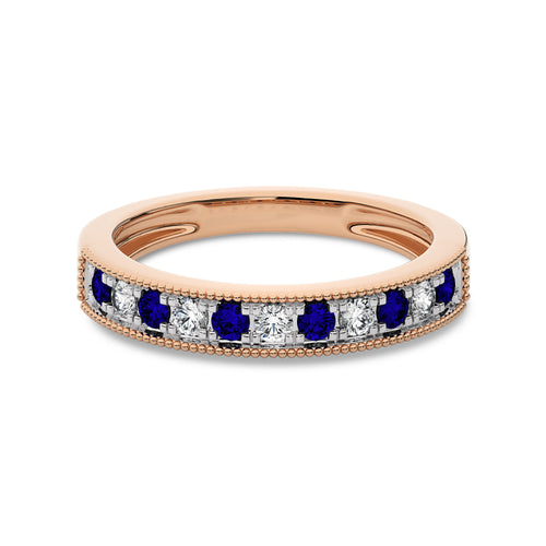 1/2 CT. Vintage Round Natural Diamond and Blue Sapphire Half Eternity Band