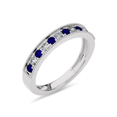 1/2 CT. Vintage Round Natural Diamond and Blue Sapphire Half Eternity Band