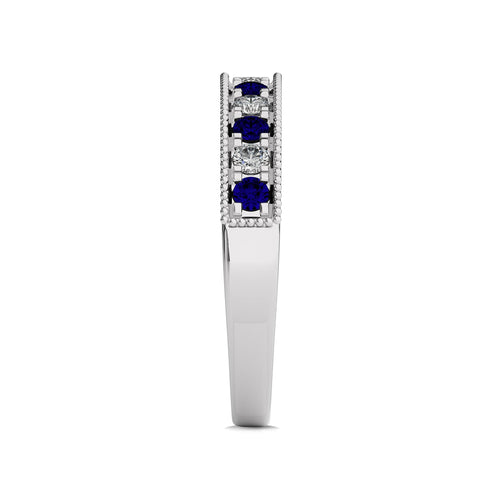 1/2 CT. Vintage Round Natural Diamond and Blue Sapphire Half Eternity Band