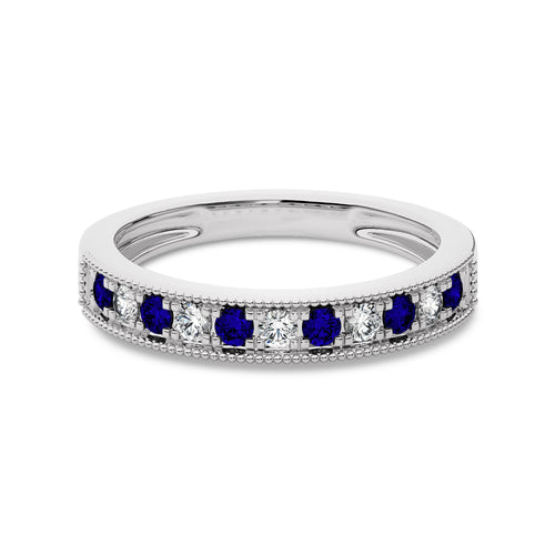 1/2 CT. Vintage Round Natural Diamond and Blue Sapphire Half Eternity Band