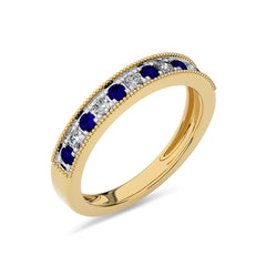 1/2 CT. Vintage Round Natural Diamond and Blue Sapphire Half Eternity Band