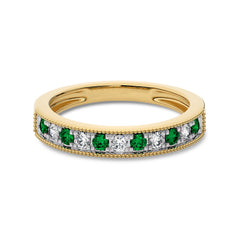 3/8 CT. Vintage Round Natural Diamond and Emerald Half Eternity Band