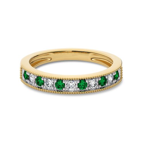 3/8 CT. Vintage Round Natural Diamond and Emerald Half Eternity Band