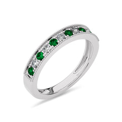 3/8 CT. Vintage Round Natural Diamond and Emerald Half Eternity Band