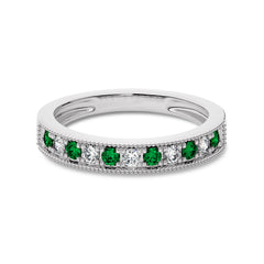 3/8 CT. Vintage Round Natural Diamond and Emerald Half Eternity Band