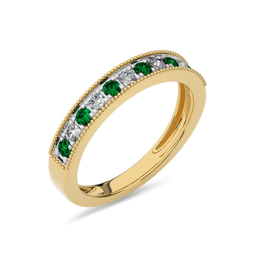 3/8 CT. Vintage Round Natural Diamond and Emerald Half Eternity Band