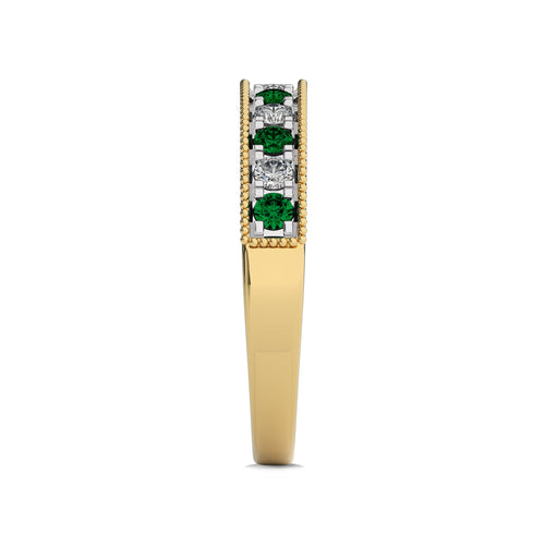 3/8 CT. Vintage Round Natural Diamond and Emerald Half Eternity Band