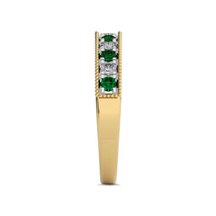 3/8 CT. Vintage Round Natural Diamond and Emerald Half Eternity Band