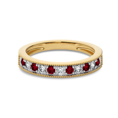 1/2 CT. Vintage Ruby and Round Natural Diamond Half Eternity Band