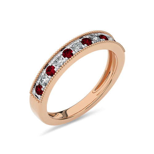 1/2 CT. Vintage Ruby and Round Natural Diamond Half Eternity Band