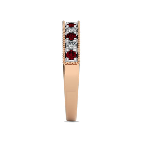 1/2 CT. Vintage Ruby and Round Natural Diamond Half Eternity Band