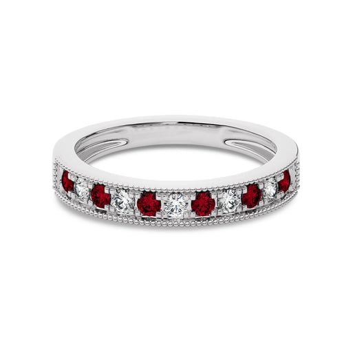 1/2 CT. Vintage Ruby and Round Natural Diamond Half Eternity Band