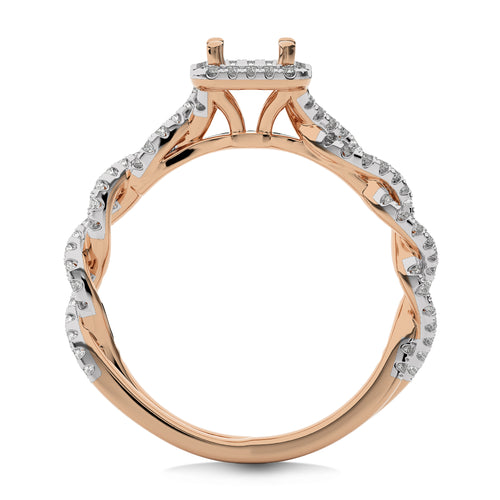 3/8 CT Round Diamond Semi Mount Halo Engagement Ring with Swirl Twist Shank