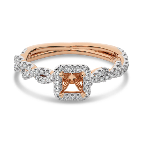 3/8 CT Round Diamond Semi Mount Halo Engagement Ring with Swirl Twist Shank