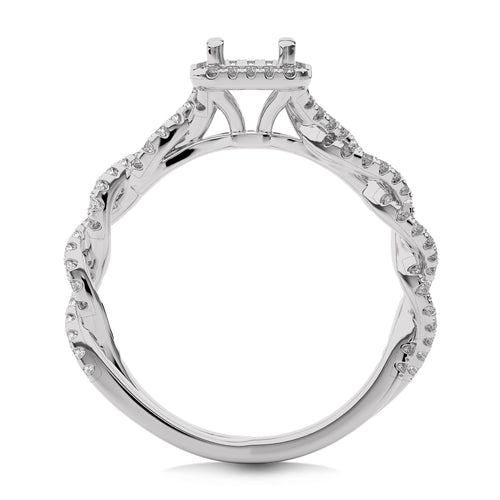 3/8 CT Round Diamond Semi Mount Halo Engagement Ring with Swirl Twist Shank