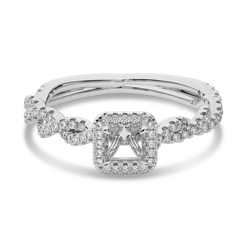 3/8 CT Round Diamond Semi Mount Halo Engagement Ring with Swirl Twist Shank