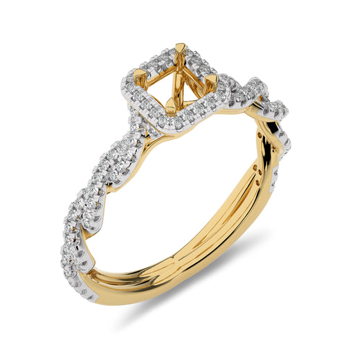 3/8 CT Round Diamond Semi Mount Halo Engagement Ring with Swirl Twist Shank