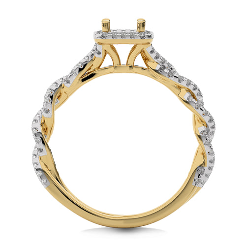 3/8 CT Round Diamond Semi Mount Halo Engagement Ring with Swirl Twist Shank