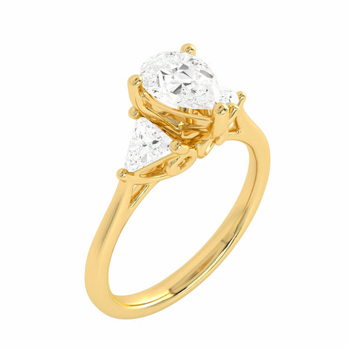 1 1/4 CT. Three Stone Pear and trapezoid Lab created Diamond Ring.