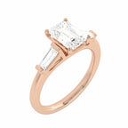1 1/2 CT. Three Stone Emreald and tapper baggutte Lab created Diamond Engagement Ring