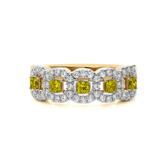 1 CT. Fancy Yellow Natural Diamond Cushion and Round Ring