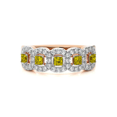 1 CT. Fancy Yellow Natural Diamond Cushion and Round Ring