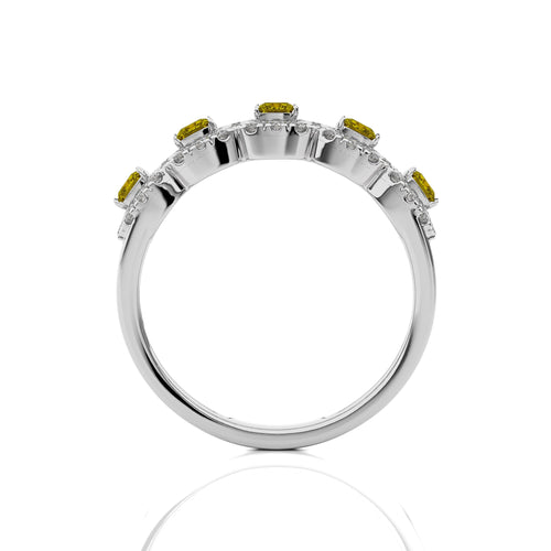 1 CT. Fancy Yellow Natural Diamond Cushion and Round Ring