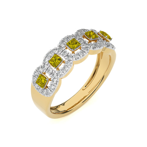 1 CT. Fancy Yellow Natural Diamond Cushion and Round Ring