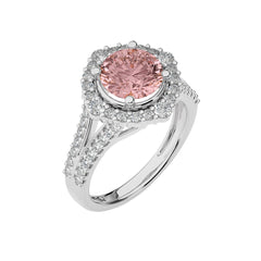 Gentle Glow Round Morganite and Natural Diamond twisted wire V shank Engagement Ring.
