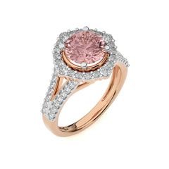 Gentle Glow Round Morganite and Natural Diamond twisted wire V shank Engagement Ring.
