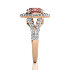 Gentle Glow Round Morganite and Natural Diamond twisted wire V shank Engagement Ring.