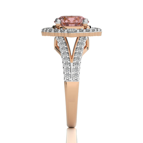 Gentle Glow Round Morganite and Natural Diamond twisted wire V shank Engagement Ring.
