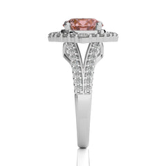 Gentle Glow Round Morganite and Natural Diamond twisted wire V shank Engagement Ring.