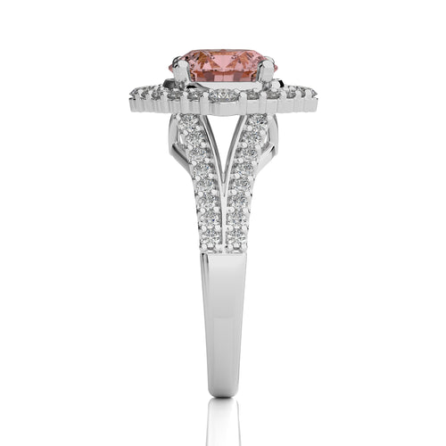 Gentle Glow Round Morganite and Natural Diamond twisted wire V shank Engagement Ring.