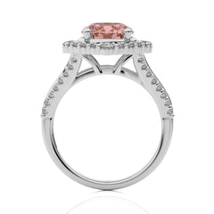 Gentle Glow Round Morganite and Natural Diamond twisted wire V shank Engagement Ring.