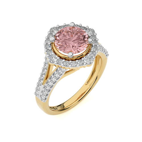 Gentle Glow Round Morganite and Natural Diamond twisted wire V shank Engagement Ring