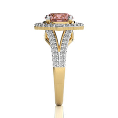 Gentle Glow Round Morganite and Natural Diamond twisted wire V shank Engagement Ring.