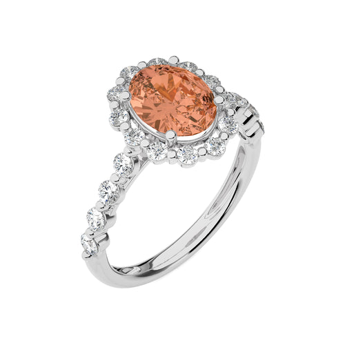 Ethereal Blossom Oval Morganite and Fancy shape  Natural Diamond Engagement Ring.