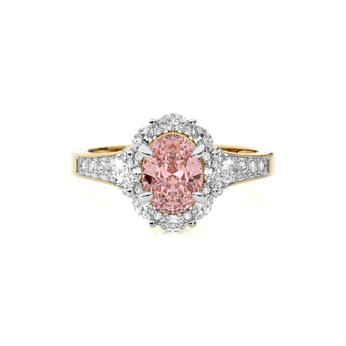 1 3/4 CT Round Natural Diamond and Oval Morganite Engagement Ring