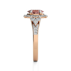 1 3/4 CT Round Natural Diamond and Oval Morganite Engagement Ring