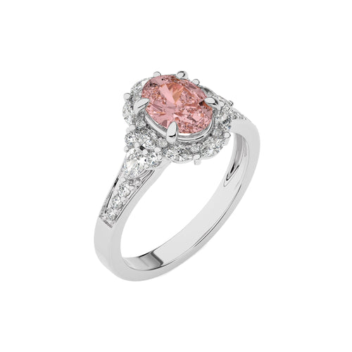 1 3/4 CT Round Natural Diamond and Oval Morganite Engagement Ring